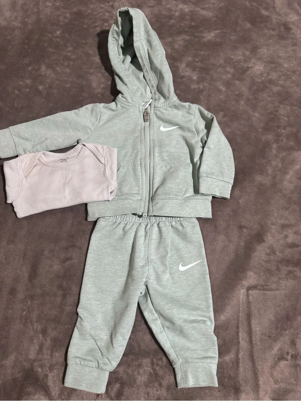 Nike Toddler Grey Hoodie & Joggers Set with Lilac Bodysuit